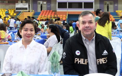 <p><strong>SPORTS DEV'T. </strong>Philippine Sports Commission (PSC) chairman Richard Bachmann (right) with Legazpi City Mayor Carmen Geraldine Rosal during the Private Schools Athletic Association (PRISAA) Grand Awards Night and Membership Assembly at the Ibalong Centrum for Recreation in Legazpi, Albay on July 20, 2024. Bachmann on Tuesday (July 23, 2024) thanked President Ferdinand R. Marcos Jr. for his dedication to enhancing sports development from grassroots to elite levels. <em>(Photo courtesy of PRISAA)</em>. </p>