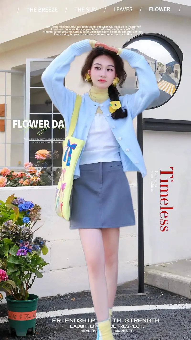 浅蓝色线衣怎么搭配图片