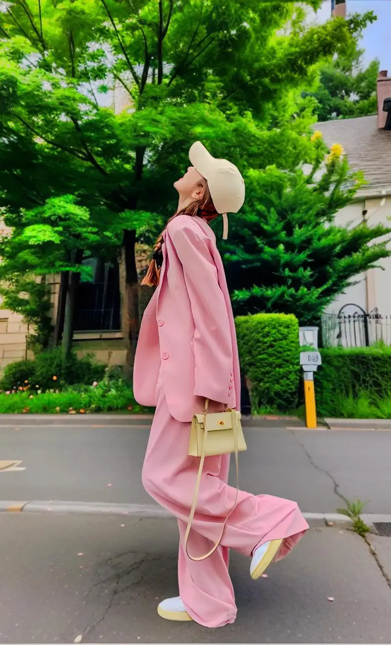 粉红色小西服怎么搭配