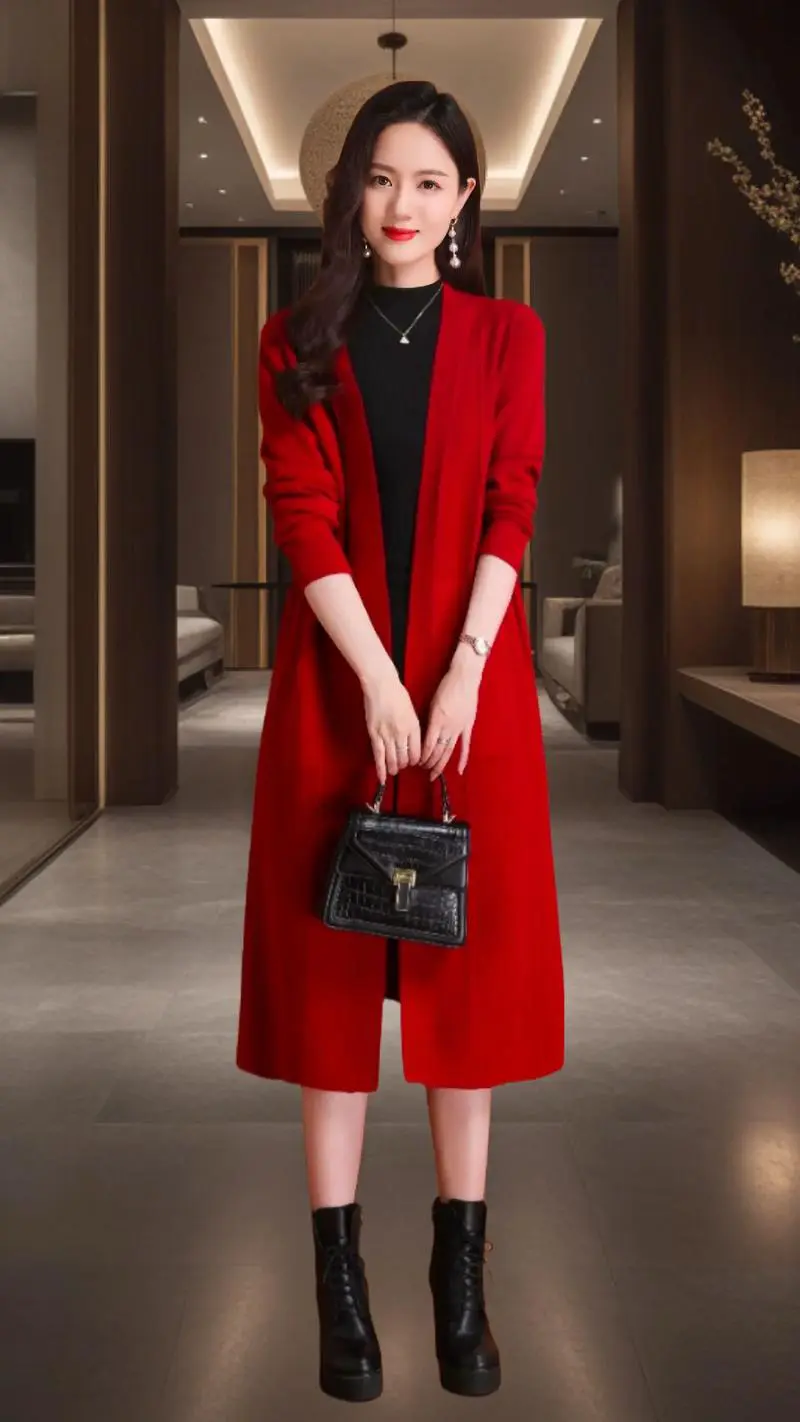 长的针织外套怎么搭配什么裤子好看图片