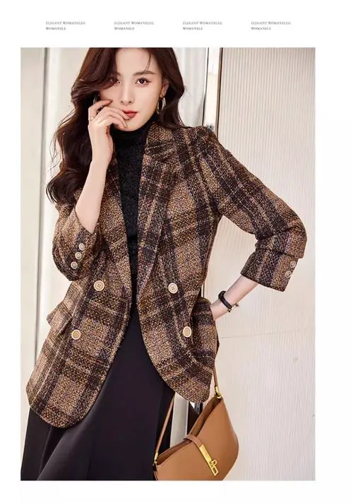 毛呢格子小西装女外套怎么搭配什么裤子好看吗