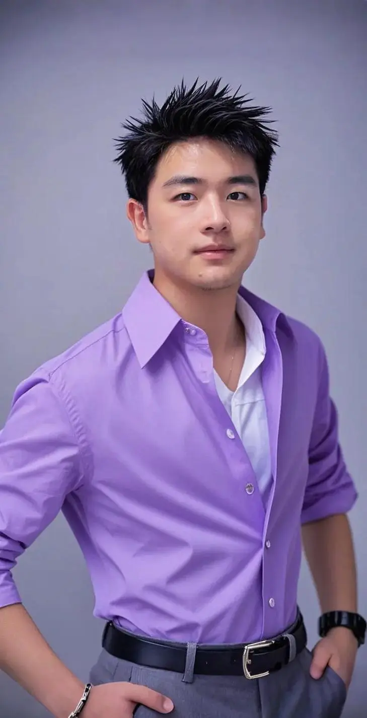 紫色衬衫男怎么搭配图片