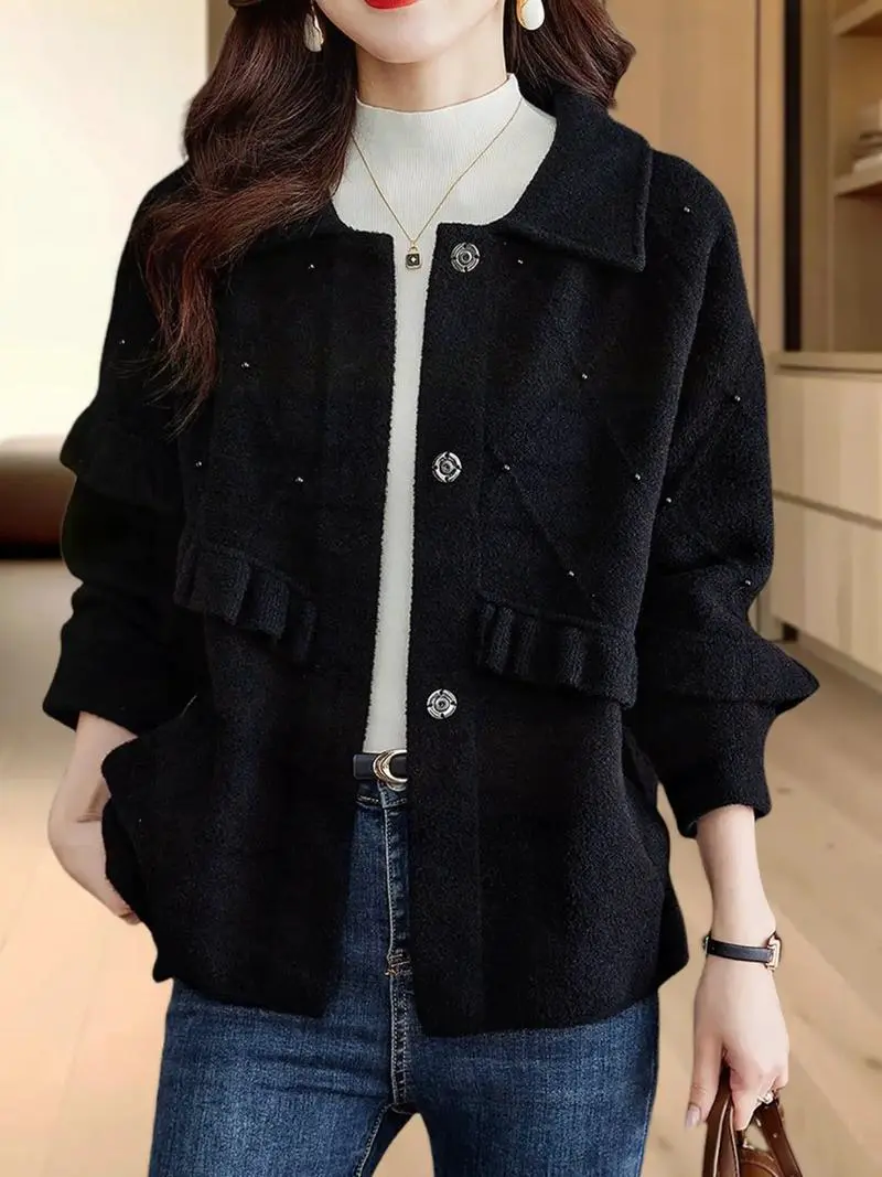 黑色无领羊毛短外套怎么搭配图片