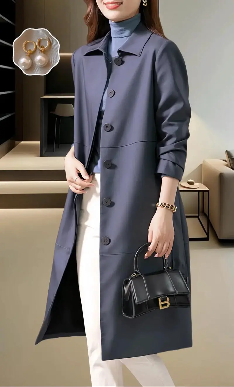 女式长款休闲风衣怎么搭配什么裤子好看图片大全