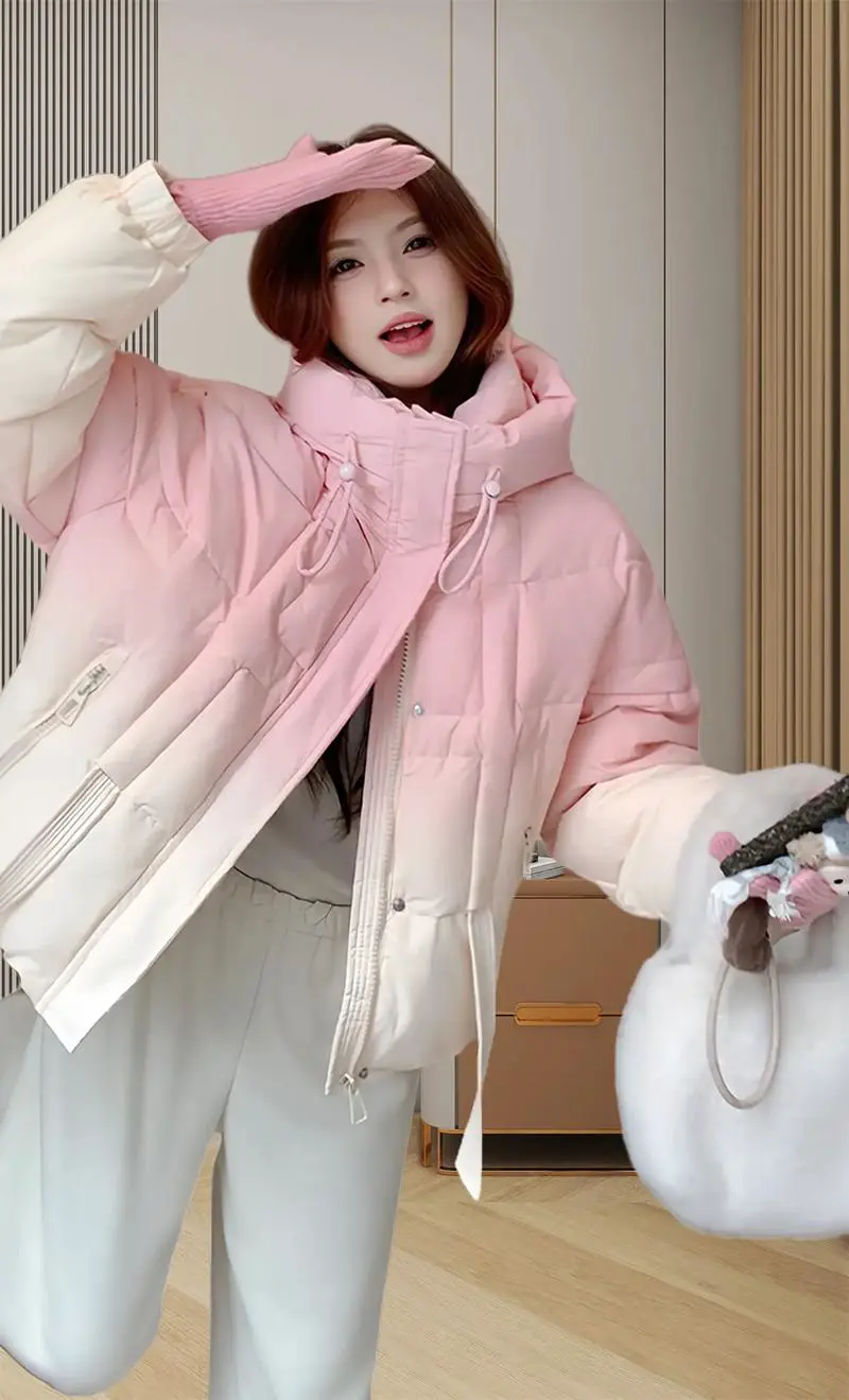 粉短羽绒服怎么搭配衣服