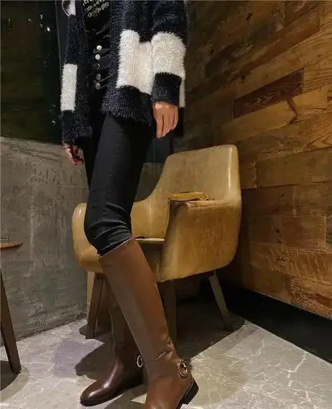 棕色长靴怎么搭配图片