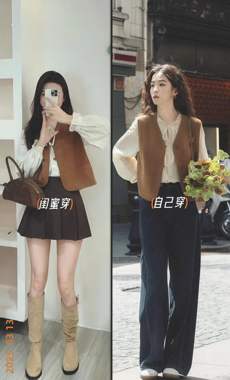 焦糖色马甲怎么搭配衣服