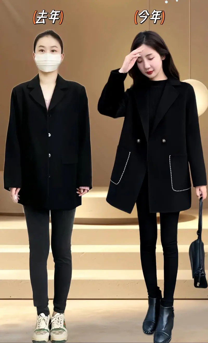 女生黑色呢子大衣怎么搭配衣服