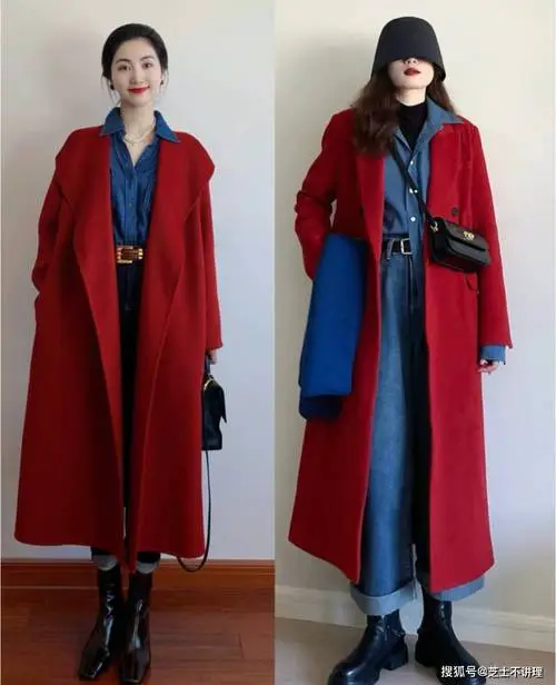红色呢大衣衣怎么搭配什么裤子好看图片欣赏
