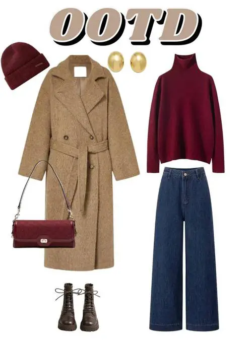 驼色棉大衣怎么搭配图片