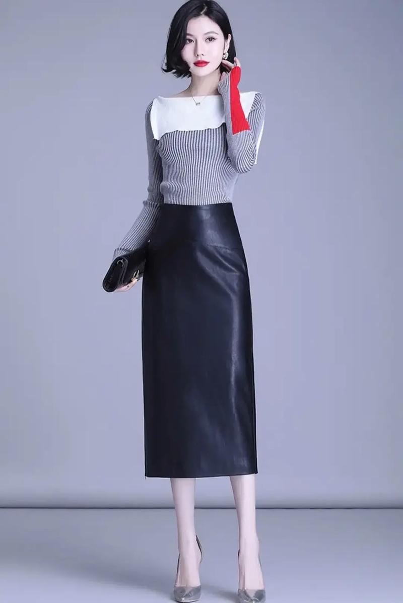 半身皮中长裙怎么搭配图片
