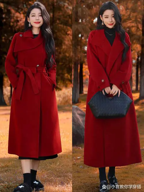 酒红色大衣 怎么搭配衣服好看图片大全