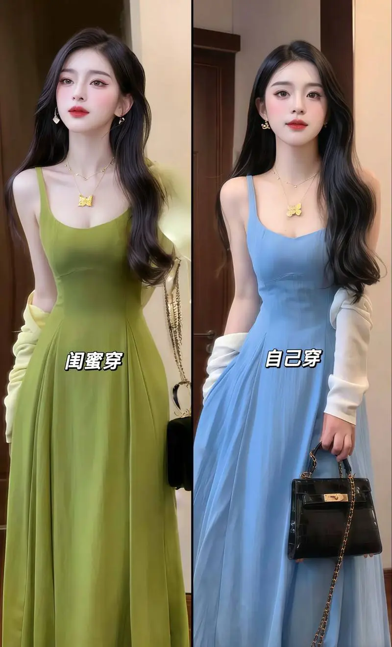 蓝色吊带裙怎么搭配