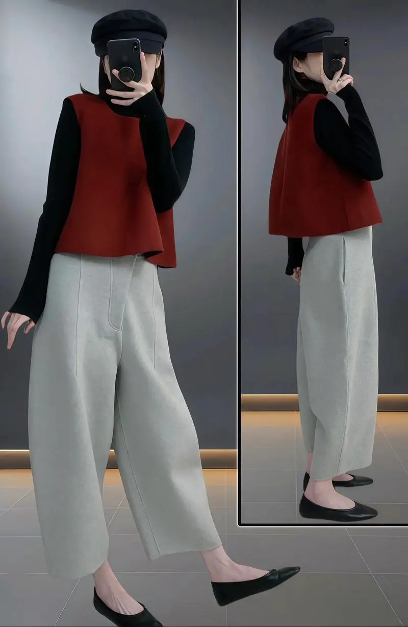 毛呢长裤怎么搭配图片