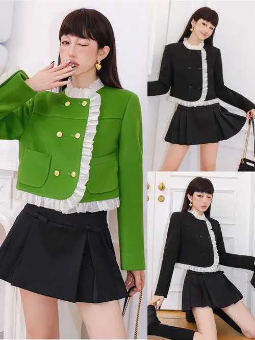 短款外套绿色怎么搭配衣服图片