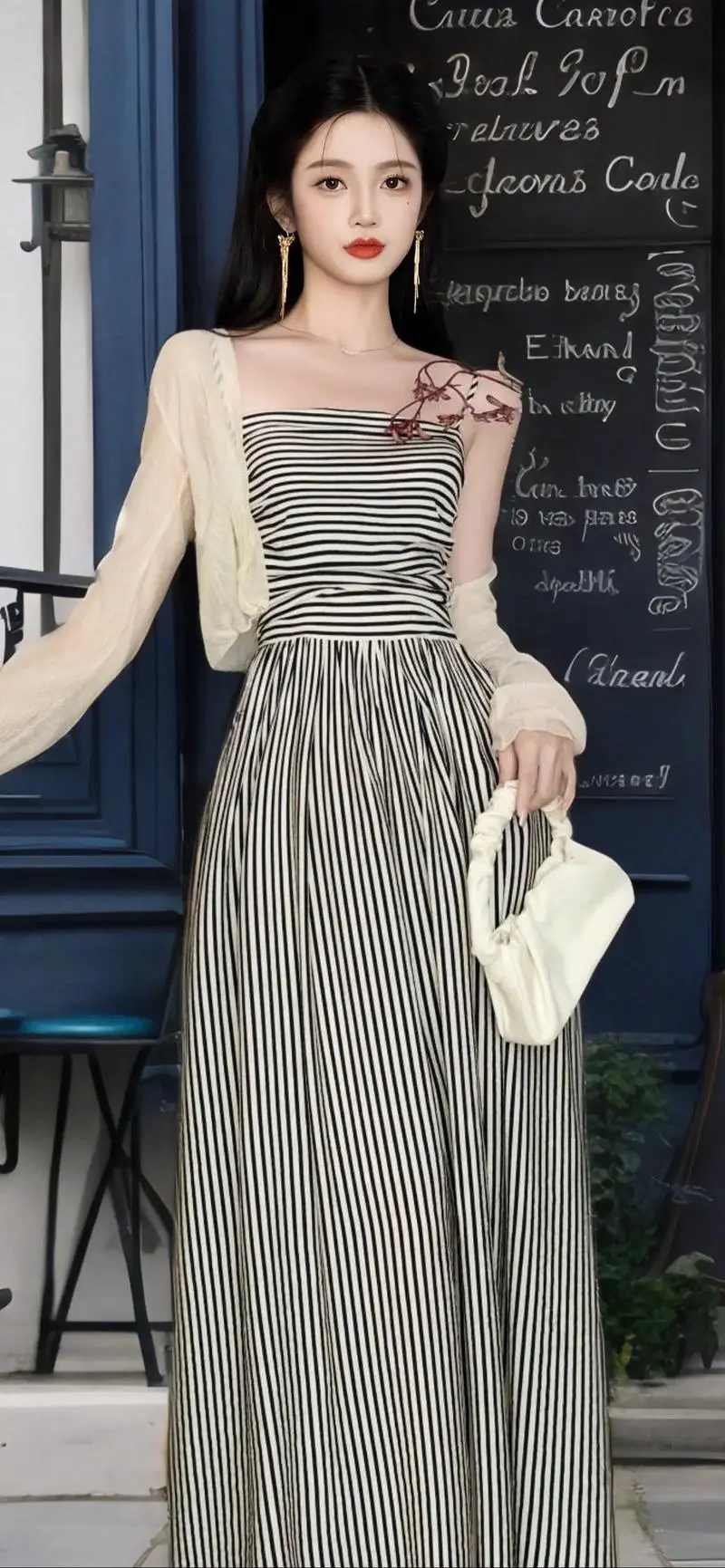 黑白条纹一步裙怎么搭配
