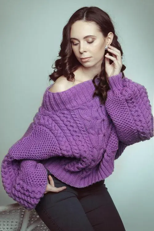 韩版紫色长款毛衣怎么搭配什么裤子好看图片大全