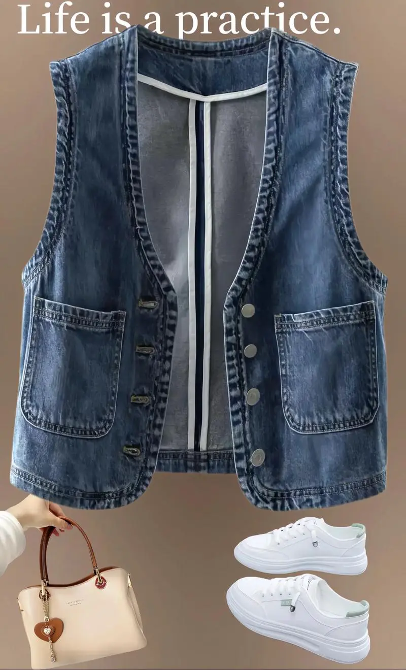 短款牛仔马甲怎么搭配衣服好看图片欣赏