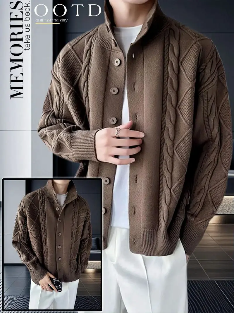 男士长款针织大衣怎么搭配图片