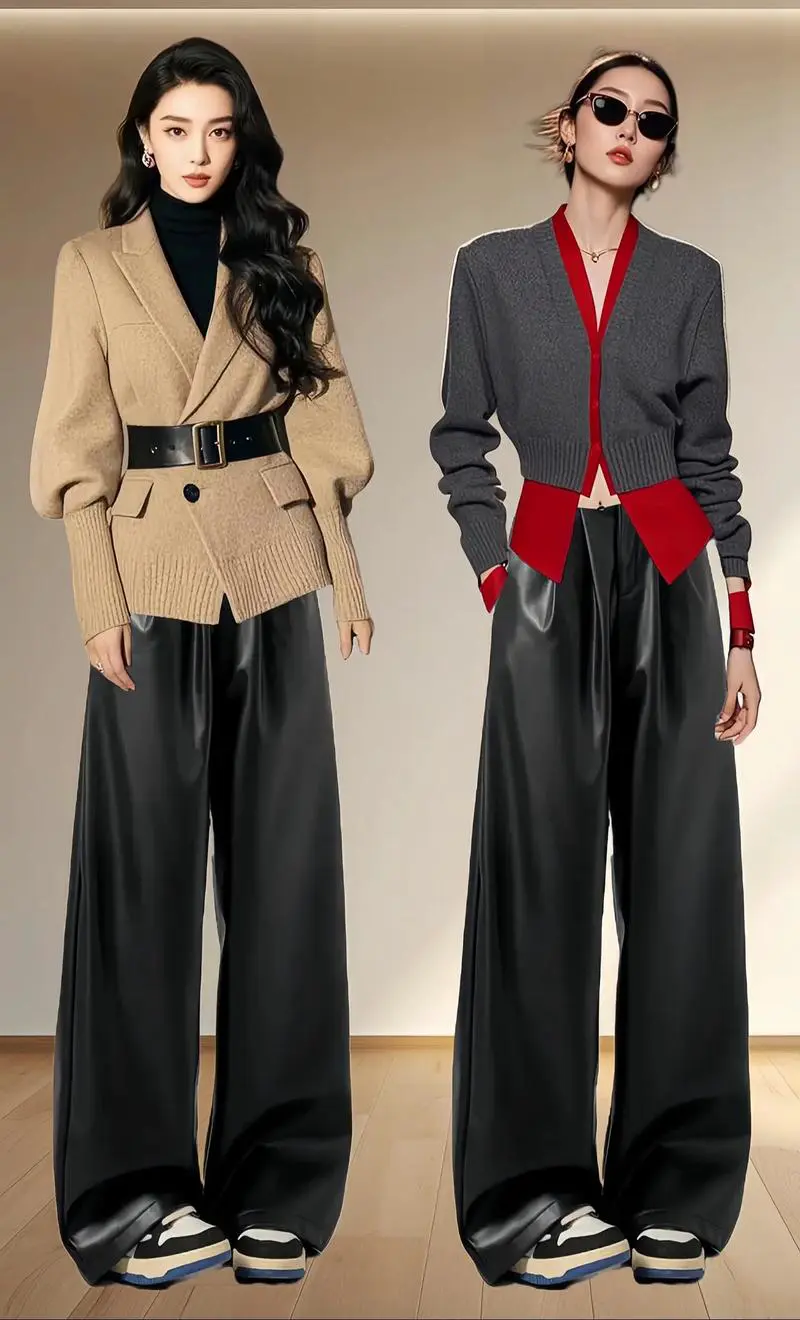 阔腿皮裤秋冬怎么搭配上衣图片