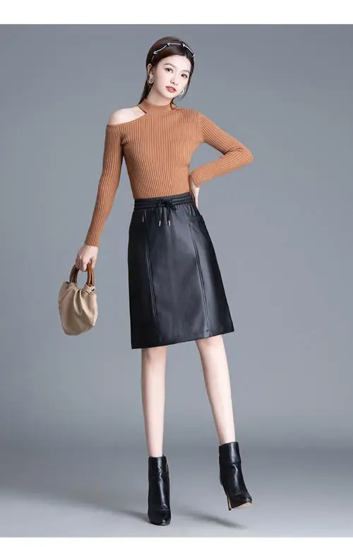 半身皮中长裙怎么搭配图片