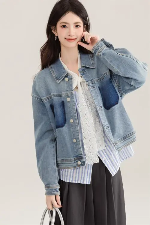 牛仔宽松韩版上衣怎么搭配什么外套好看图片欣赏