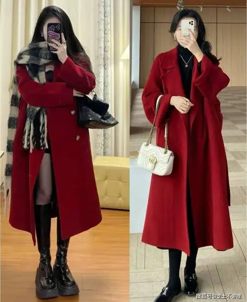红色圆领毛呢大衣怎么搭配什么裤子好看