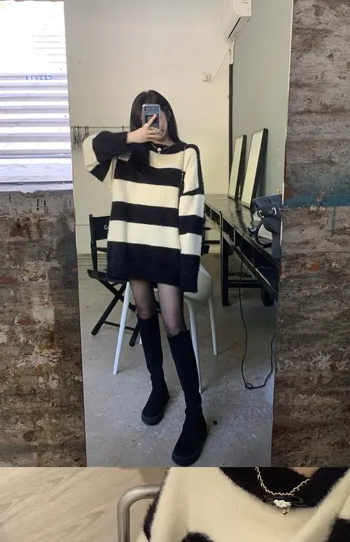 长款黑白毛衣怎么搭配什么裤子