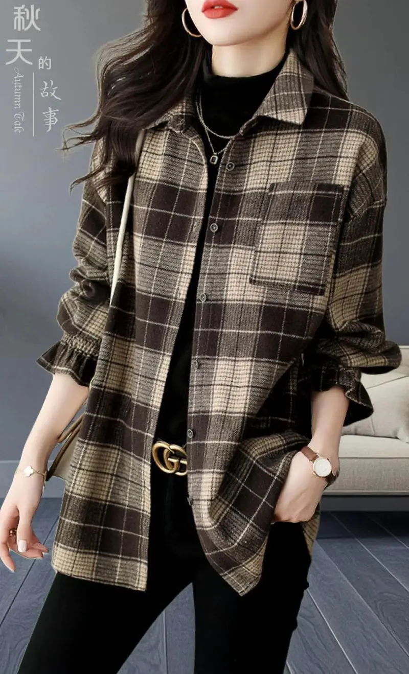 格子衬衫女长款怎么搭配图片