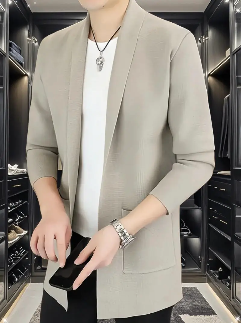 男士长款针织大衣怎么搭配图片