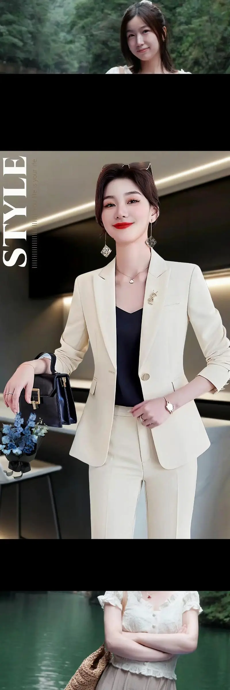 中长款小西装女外套怎么搭配什么裤子好看图片欣赏