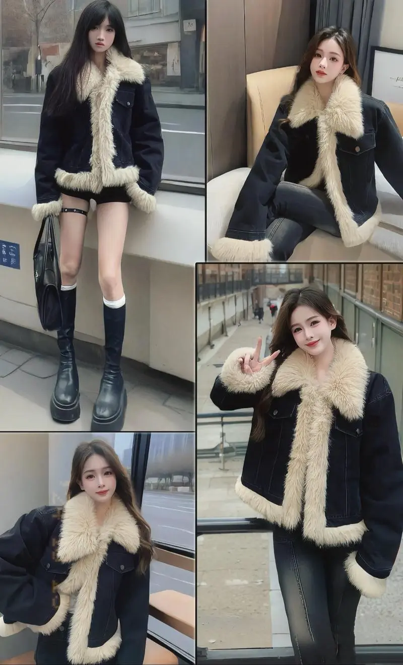 中长款牛仔棉衣怎么搭配图片欣赏