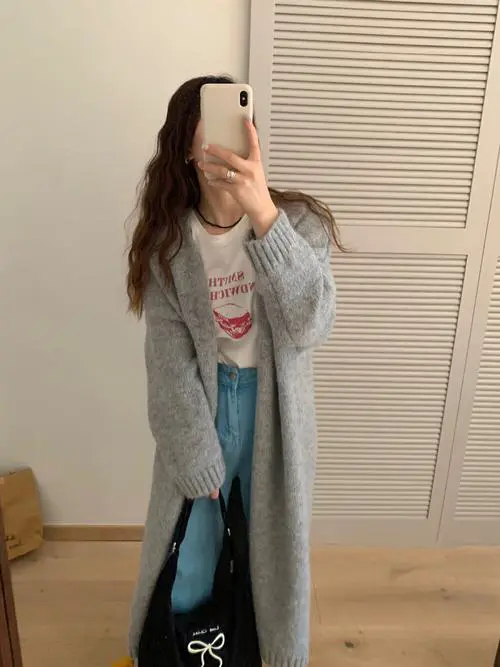 长的针织外套怎么搭配什么裤子好看图片欣赏