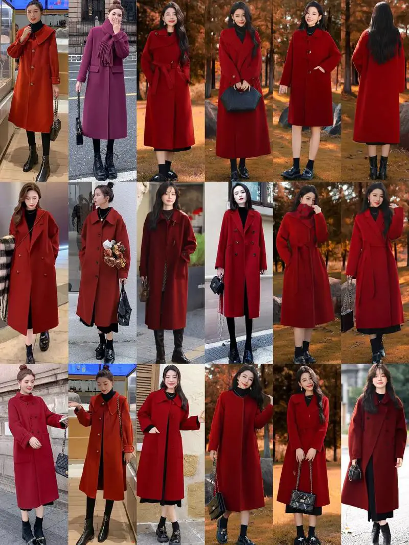 红色呢大衣衣怎么搭配什么裤子好看图片欣赏