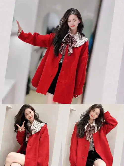 红色呢大衣外套怎么搭配什么围巾