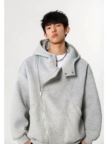 男士浅灰色开衫卫衣怎么搭配