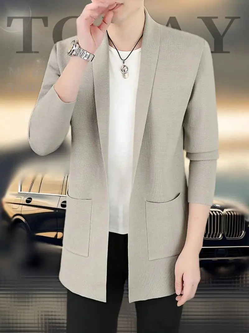 男士长款针织大衣怎么搭配图片