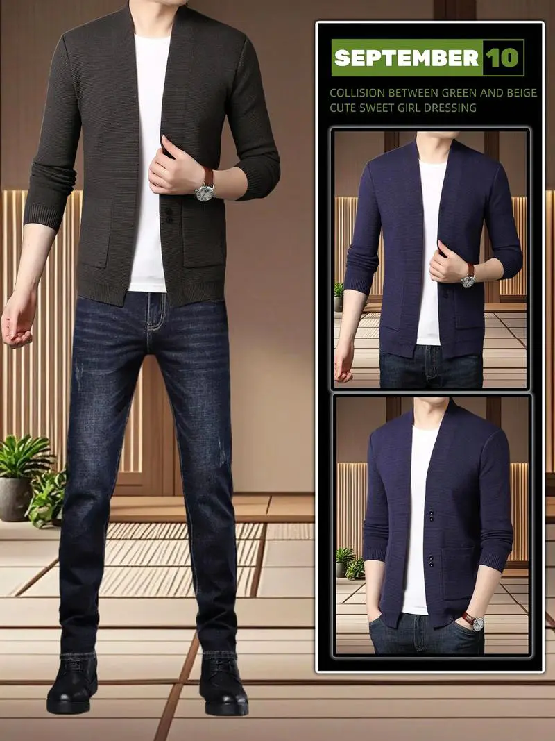 男士休闲针织毛衣怎么搭配什么外套