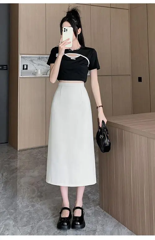 半身裙开叉口怎么搭配图片