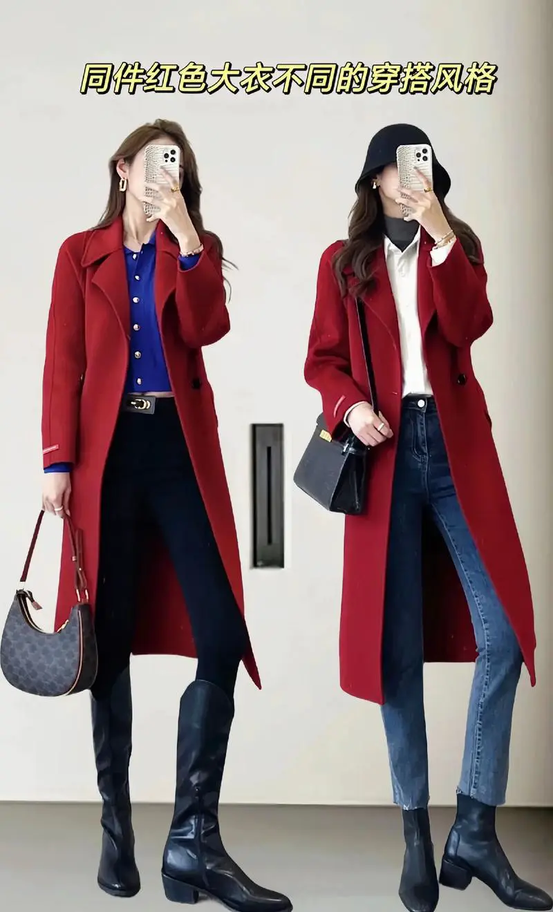 中长款大红色风衣怎么搭配衣服好看