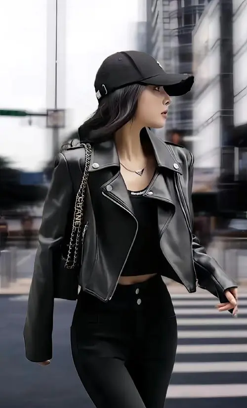 黑色女皮衣怎么搭配打底衣 图