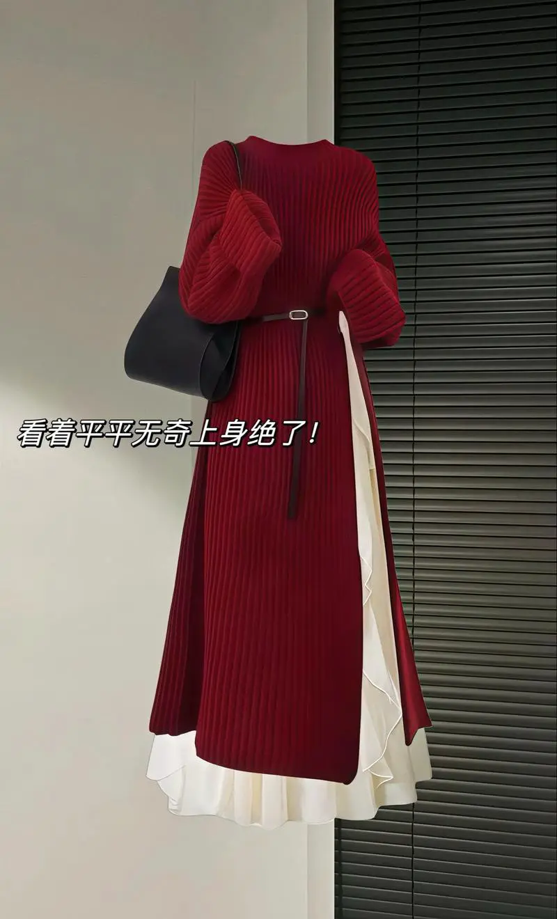 大红色长款毛衣怎么搭配图片大全