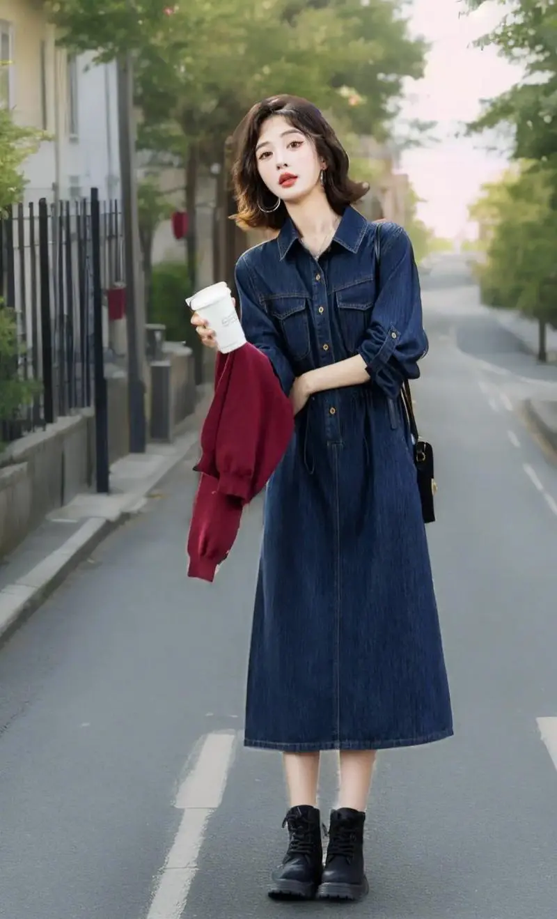 长裙牛仔裤怎么搭配