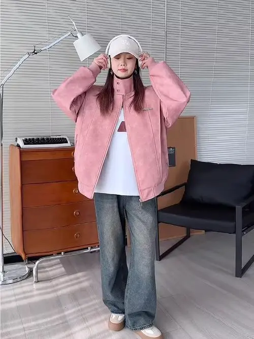 粉色的小皮衣怎么搭配好看图片女生