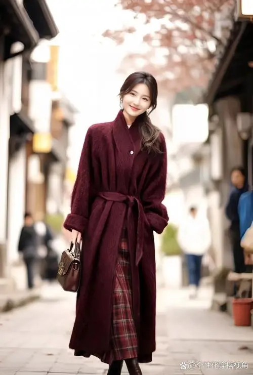酒红色长皮靴怎么搭配