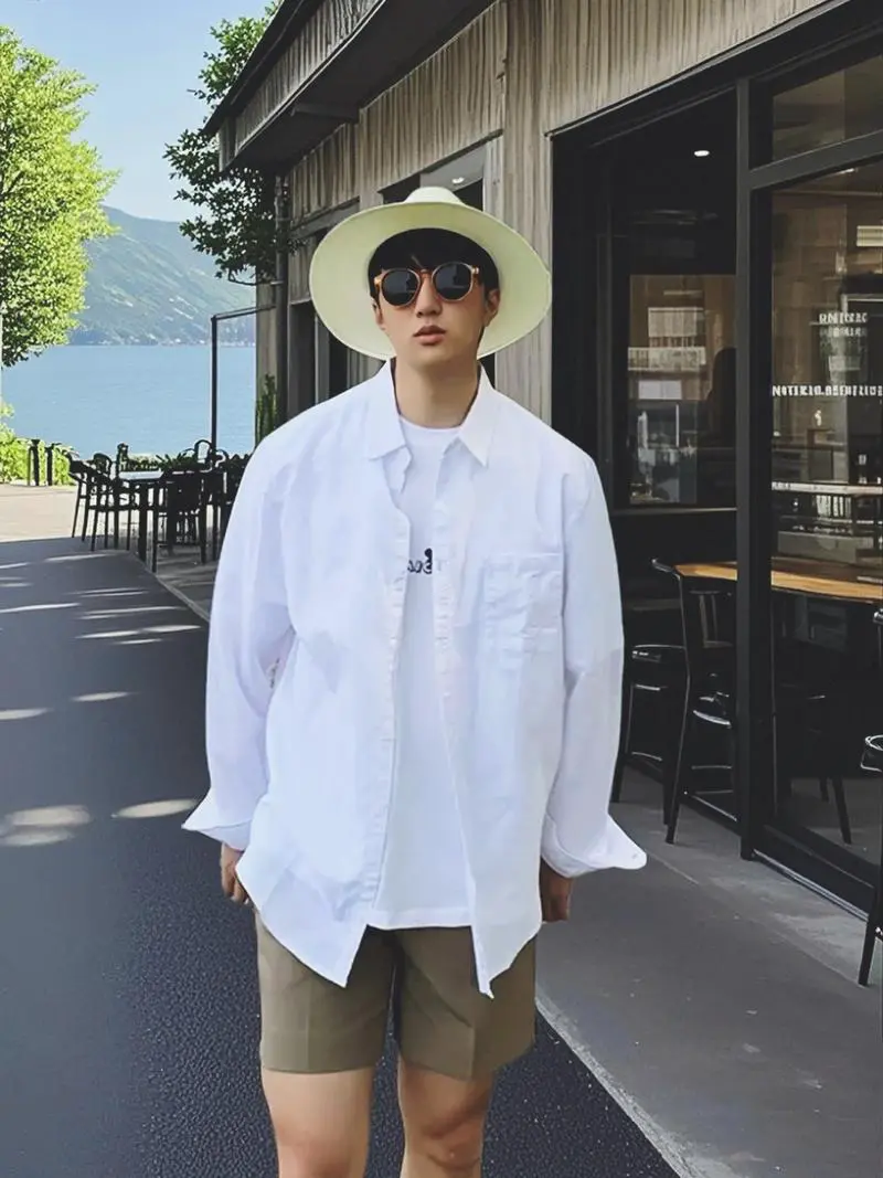 中长款白色衬衫男怎么搭配图片