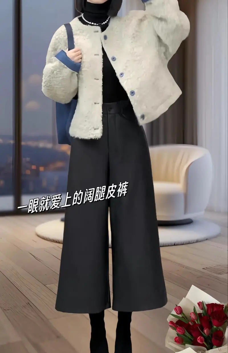 阔腿皮裤秋冬怎么搭配上衣图片