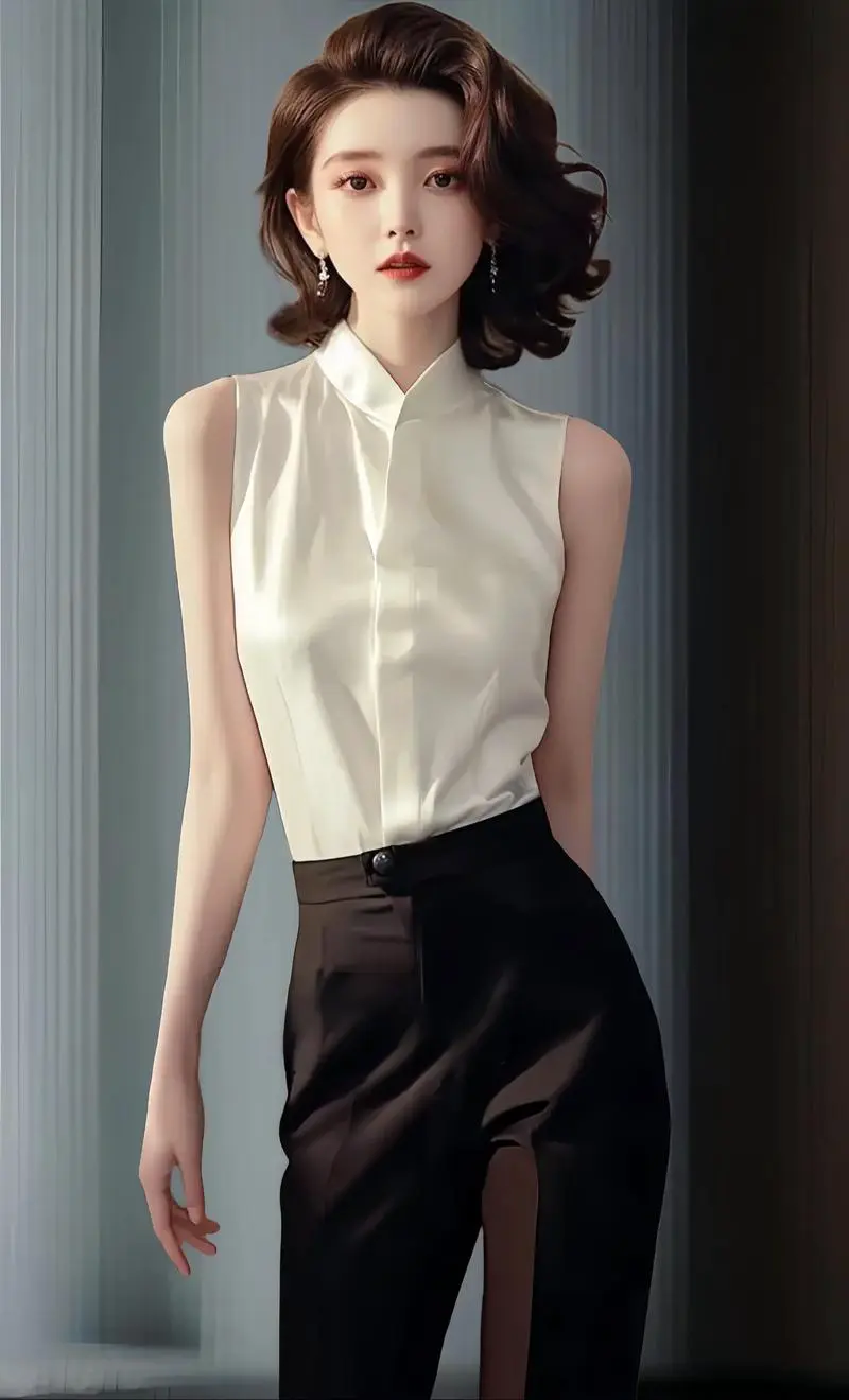 无领衬衫怎么搭配图片