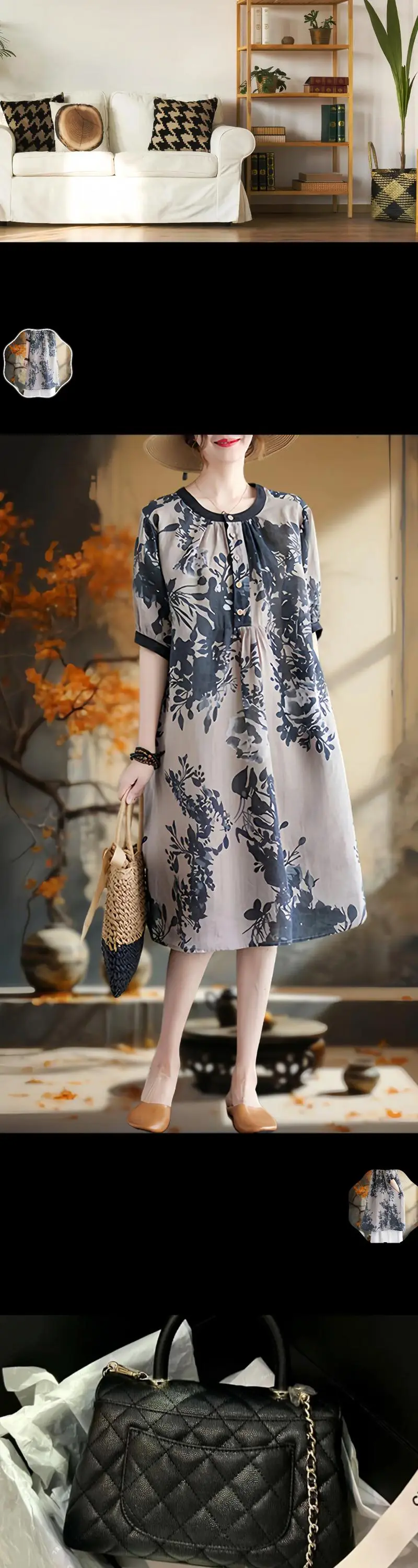 棉麻中长款碎花连衣裙怎么搭配什么外套