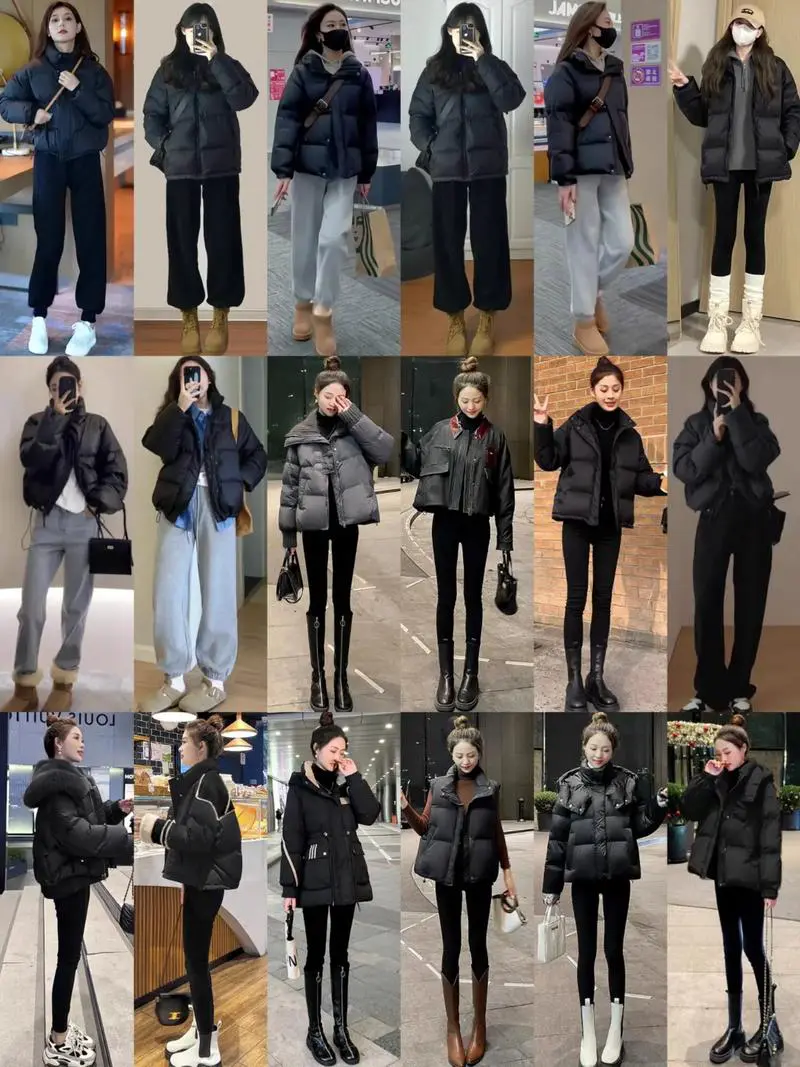 运动黑羽绒服怎么搭配裤子好看图片欣赏